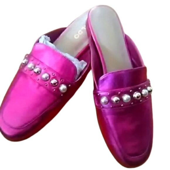 Neon Magenta Pink Bejewaled Flat Slip-On Shoes Mules Size 7 NEW NWT - Picture 1 of 6